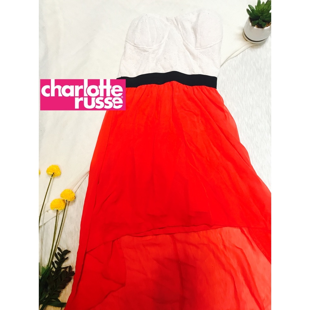 Strapless Hi-low CR Dress - White & Red